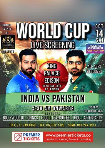 IND VS PAK WORLD CUP LIVE SCREENING PARTY - New Jersey 2023