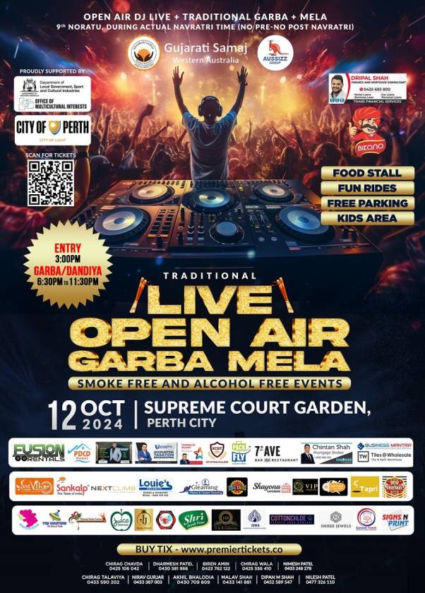 Open Air DJ Live Garba and Mela 2024 in Perth Open Air DJ Live Garba and Mela 2024 in Perth