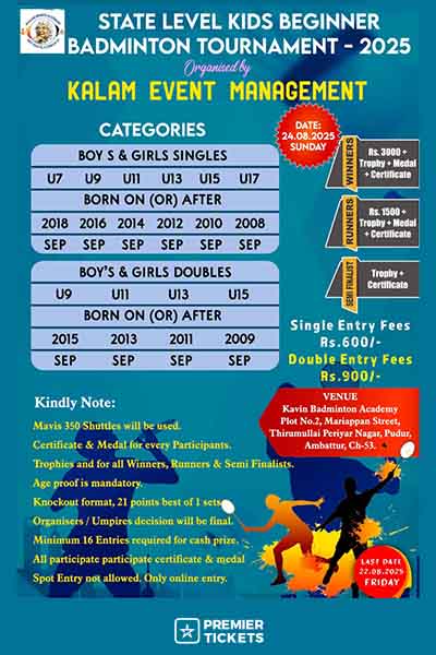 STATE LEVEL KIDS BEGINNER BADMINTON TOURNAMENT – 2025