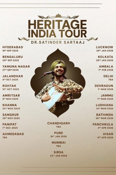 Heritage India Tour 2025-2026 | Dr. Satinder Sartaaj Live In Delhi Heritage India Tour 2025-2026 | Dr. Satinder Sartaaj Live In Delhi