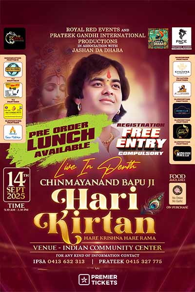 SOULFUL HARI KIRTAN WITH CHINMAYANAND BAPU JI - Perth 2025 (FREE ENTRY)