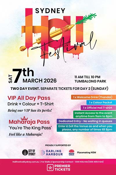 Holi Festival Sydney CBD - 7th March 2026
