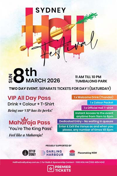 Holi Festival Sydney CBD - 8th March 2026