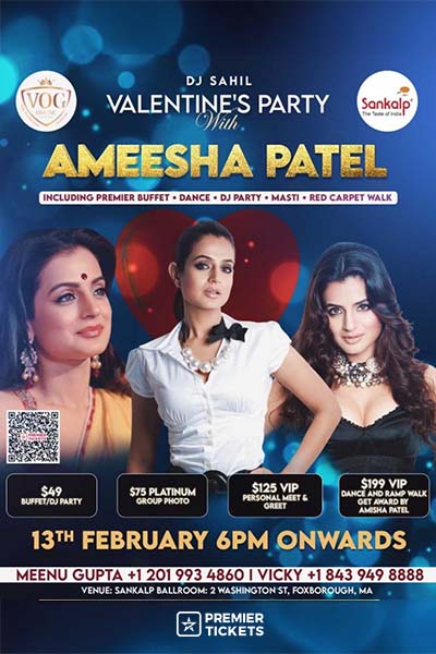 Valentines Party With Ameesha Patel – Boston 2026