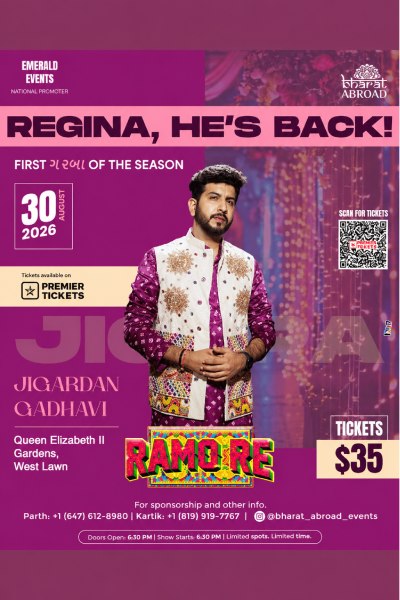 Ramo Re Tour 2026 with Jigardan Gadhavi in Regina